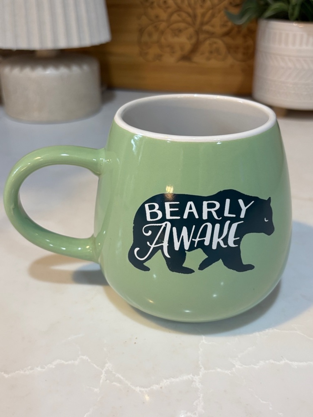 PMI Worldwide 'Bearly Awake' Sage Green Ceramic Coffee Mug 16 Oz